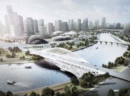 arial perspective of Chengdu Tianfu bridge design