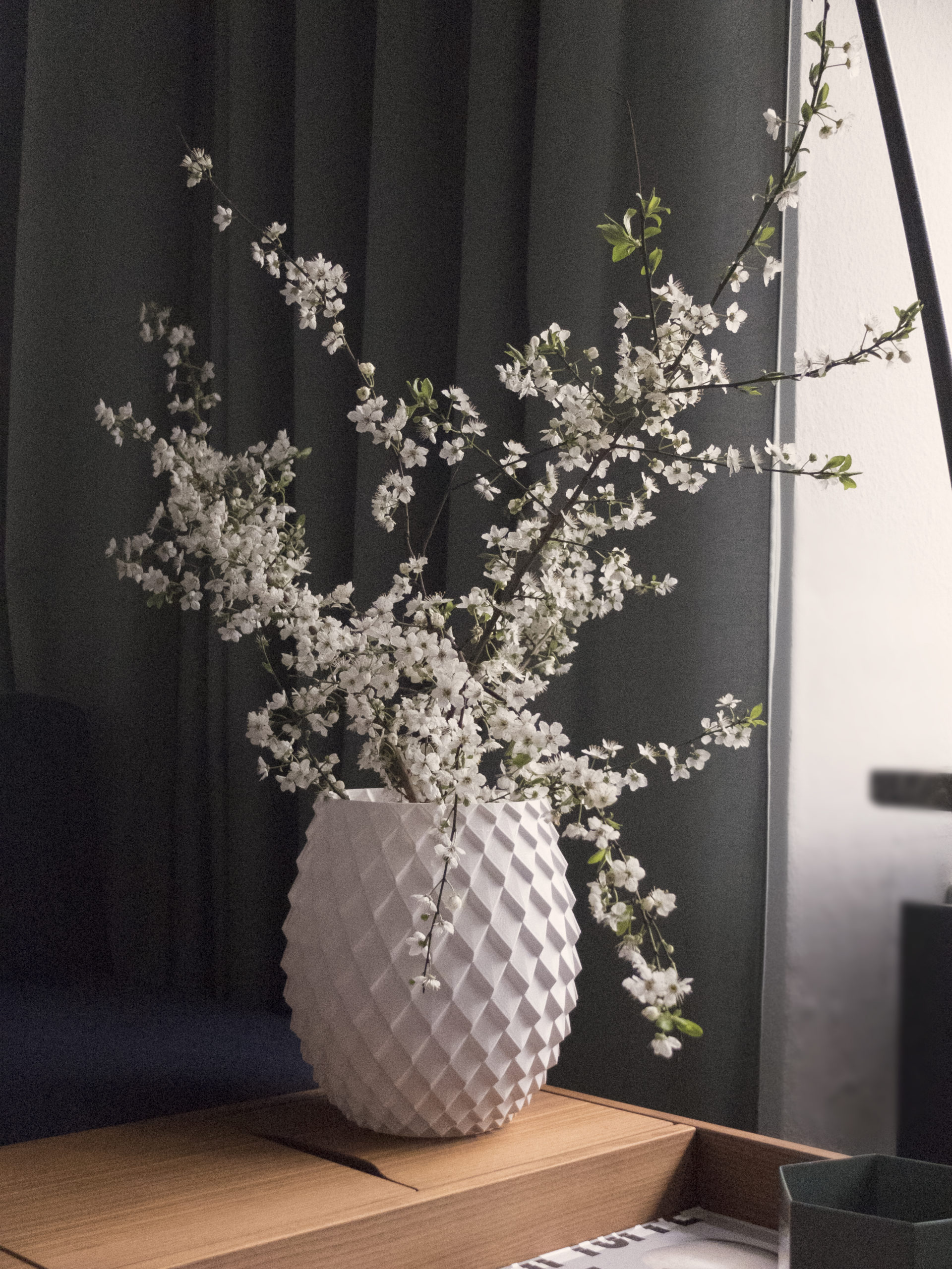 Photograph with flowers of 3d print parametric vase design