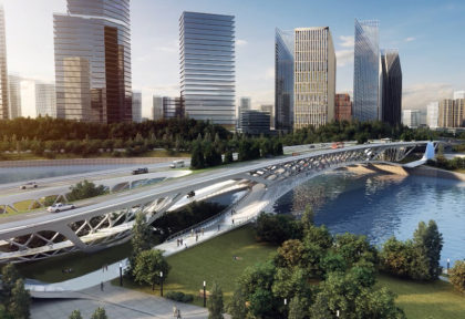 arial perspective of Chengdu Tianfu bridge design
